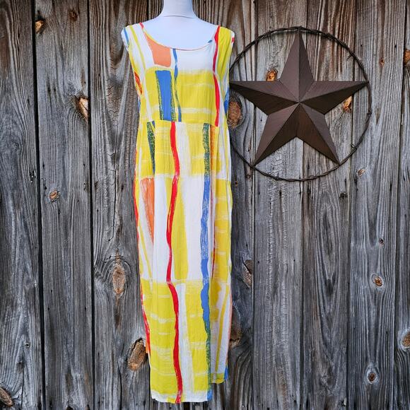 Vtg Jams World Janice Dress M Primary Stripe Yellow Kidcore Sleeveless Vintage - Picture 1 of 8